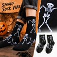 thumbnail image 2 of Unisex Ghost Skeleton Pumpkin Halloween Crew Socks, Soft Stretchy Breathable Mid‑Calf Socks, Novelty Printed Socks For Cosplay And Daily Wear,One Size, 2 of 7