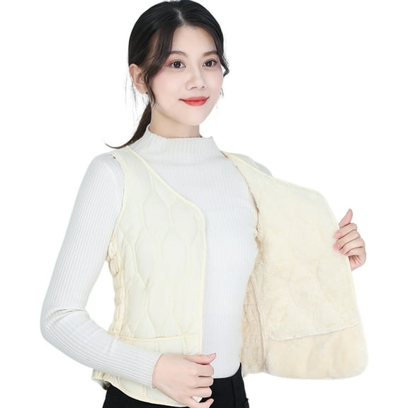 Winter Women Layering Vest Coat Thin Padded Button Closure V Neck Sleeveless Solid Color Windproof Heat Retention Outdoor Down Coat