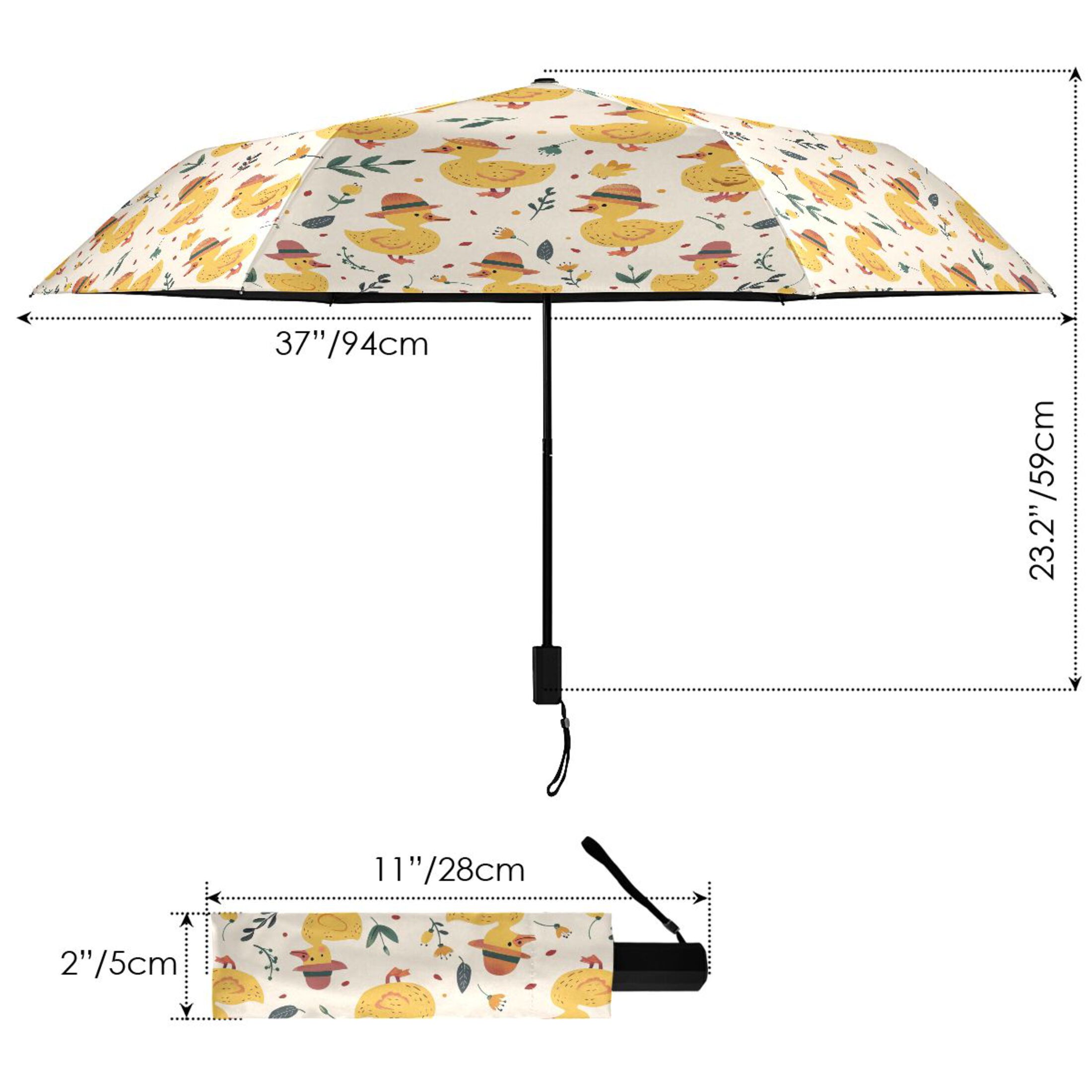 Cute Ducks with Hat Compact Sun Umbrella Windproof Travel Umbrellas for Rain Strong Portable UV Protection