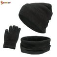 thumbnail image 2 of Spencer Winter 3PCS Beanie Hat Gloves Scarf for Men and Women, Knit Fleece Lined Warm Touchscreen Gloves Beanie Infitiny Scarf Set (Black), 2 of 10