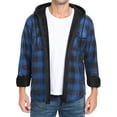 thumbnail image 4 of GIRUNS Men's Plaid Shirts Jacket Fleece Flannel Lined Long Sleeve Shirts Sherpa Button Down Coat With Hood Black Blue M, 4 of 9