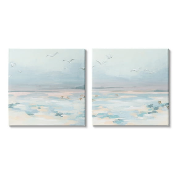 Stupell Industries Pastel Coast Landscape Landscape Painting Gallery Wrapped Canvas Art Print Wall Art, 17 x 17, Set of 2