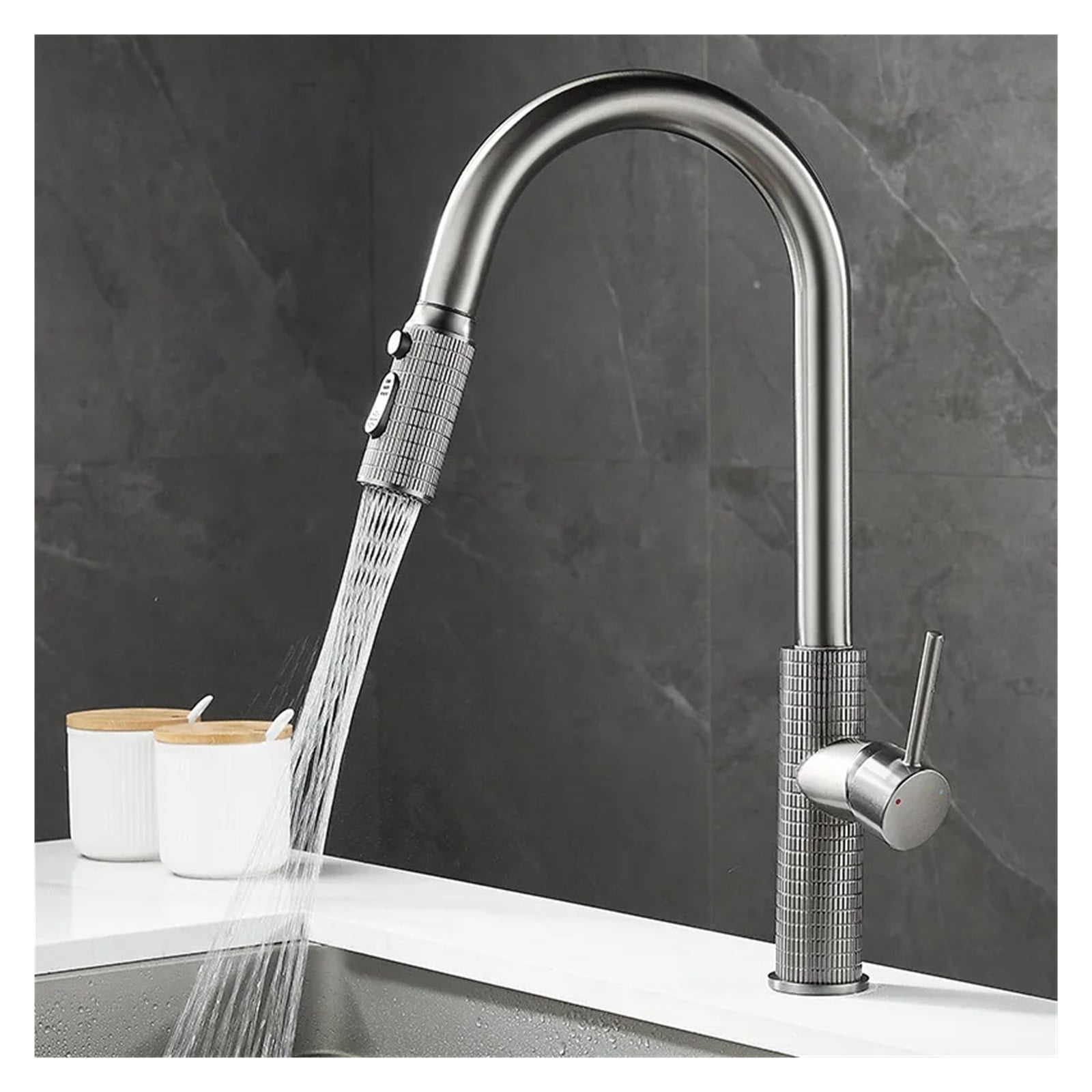 Kitchen Faucet Brass Gunmetal Gray Pull-out Faucet, Jitchen Sink Universal 360 Retractable Hot And Cold Water Sink Faucet ,Versatile Features