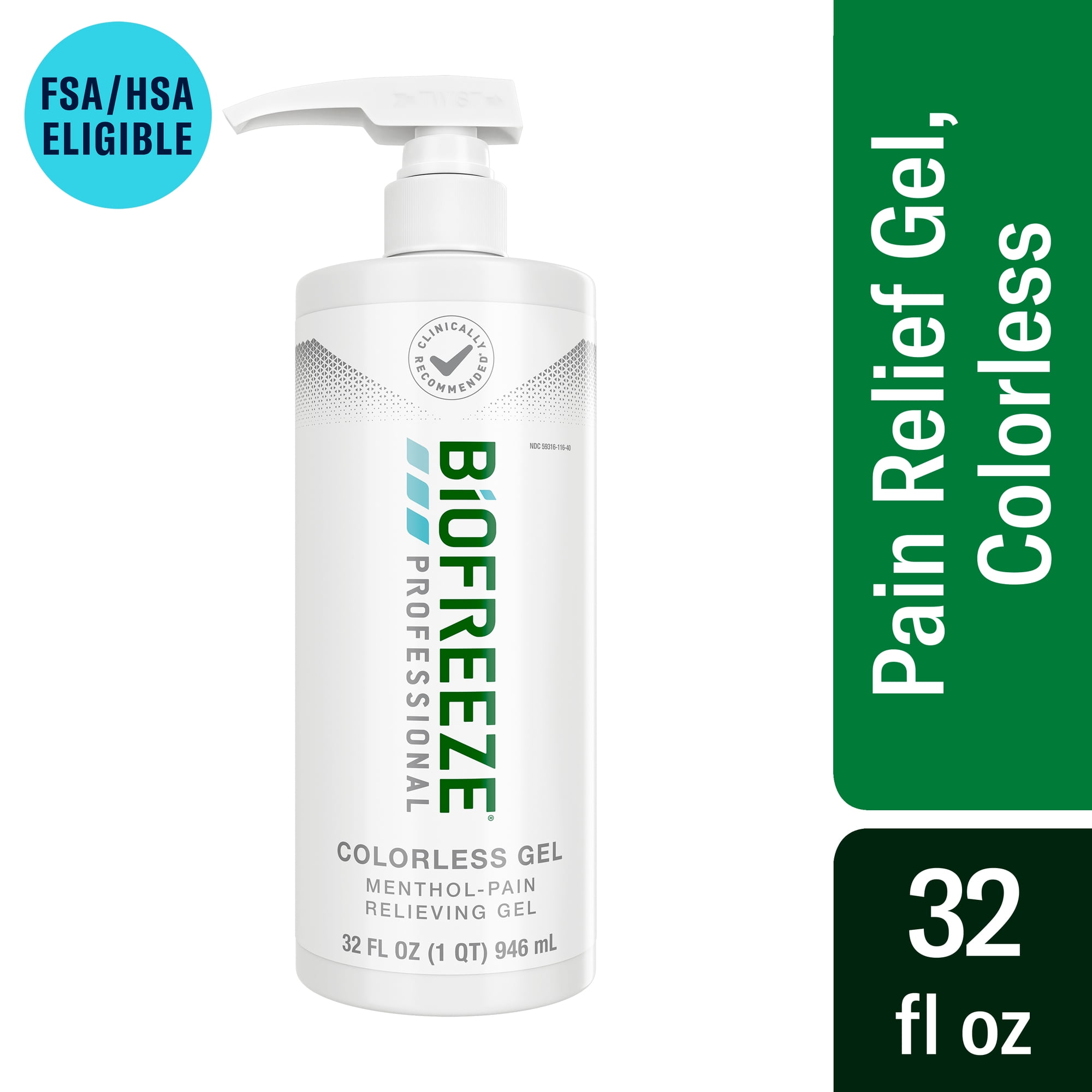 Biofreeze Professional Menthol Pain Relieving Gel 32 FL OZ Bottle With Pump For Pain Relief Of Sore Muscles, Arthritis, Backache, And Joint Pain, Colorless Formula (Packaging May Vary)