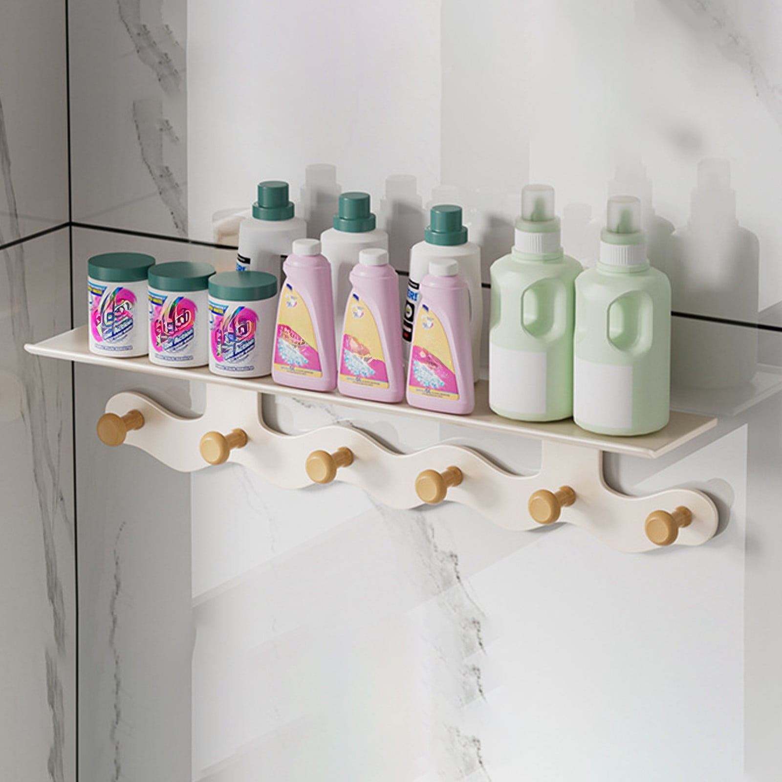 Wall Hooks, Shelf Coat Rack Wall Mount with 6 Hooks, Entryway Hanging Shelf with Storage, Modern Floating Wall Shelves with Hooks, for Bathroom, Living Room, Bedroom