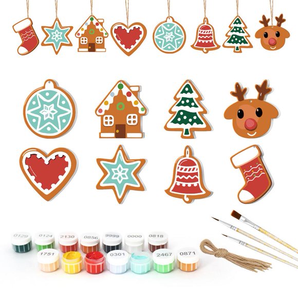 Personalized Gingerbread Man Christmas Bauble Decoration - Create Your Own Colorful Ornaments Kit with 8 Shapes, Paints & Instructions