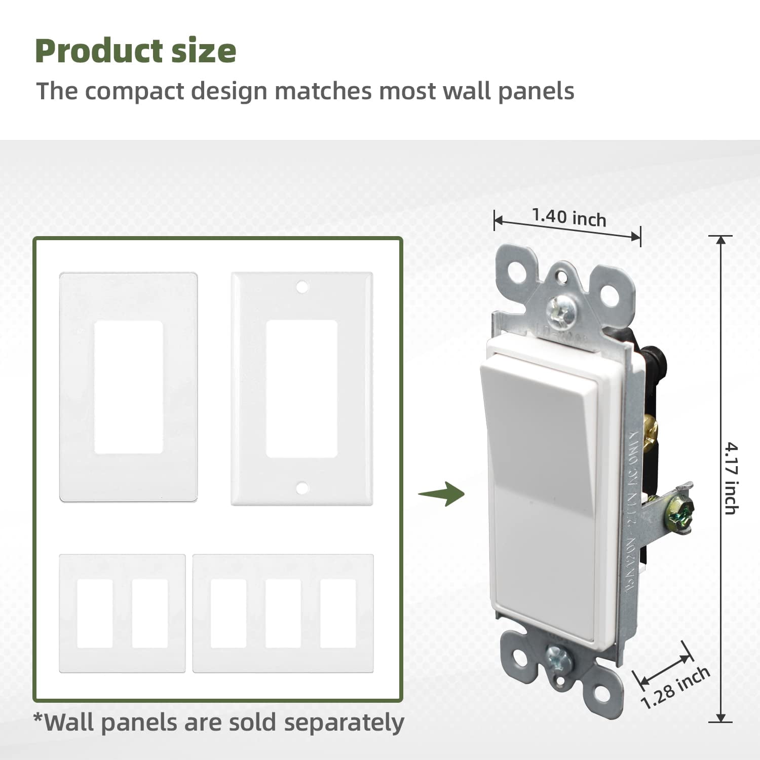 KYascend Single Pole Decorator Wall Light Switch Residential Grade Paddle Rocker Interrupter, 3 Wires Grounding Screw 15A 120V/277V UL Listed ,10Pack