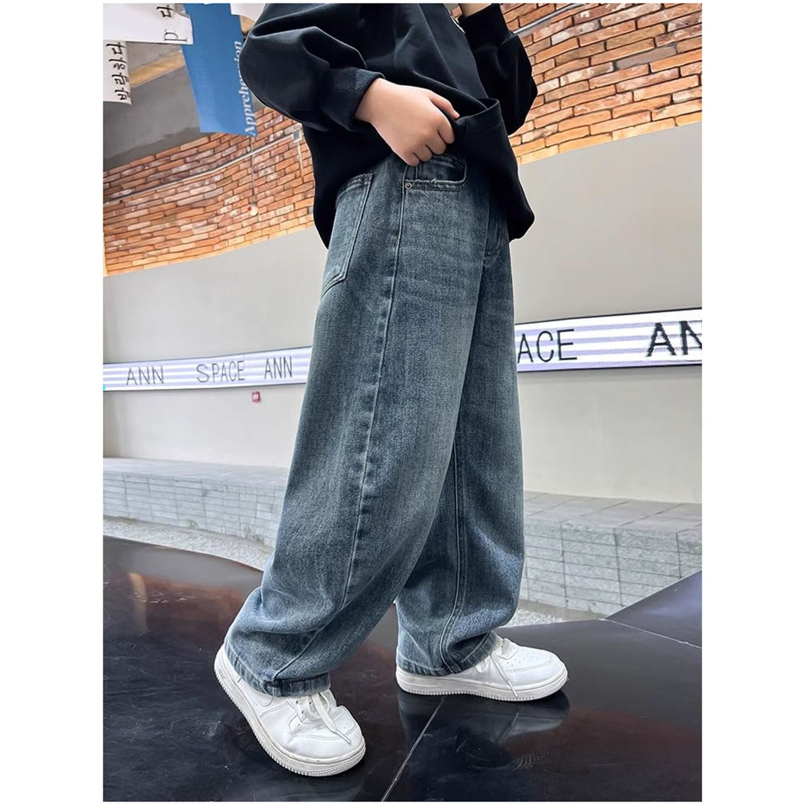 FYDUU Boys Baggy Jeans Straight Wide Leg Jeans Casual
