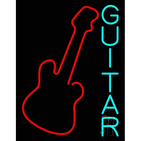 Blue Guitar 2 LED Neon Sign 19" Tall x 15" Wide - inches Black Square Cut Acrylic Backing, with Dimmer - Premium built indoor Sign for Studio, Club, Home décor, Event, Workshop, Storefront.