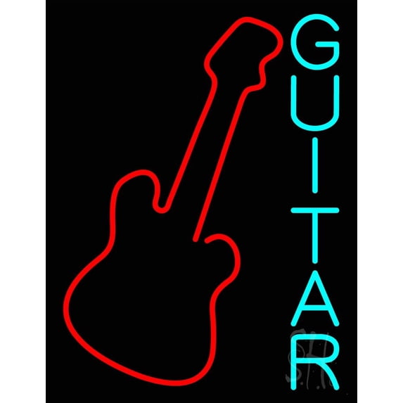 Blue Guitar 2 LED Neon Sign 31" Tall x 24" Wide - inches Black Square Cut Acrylic Backing, with Dimmer - Premium built indoor Sign for Studio, Club, Home décor, Event, Workshop, Storefront.