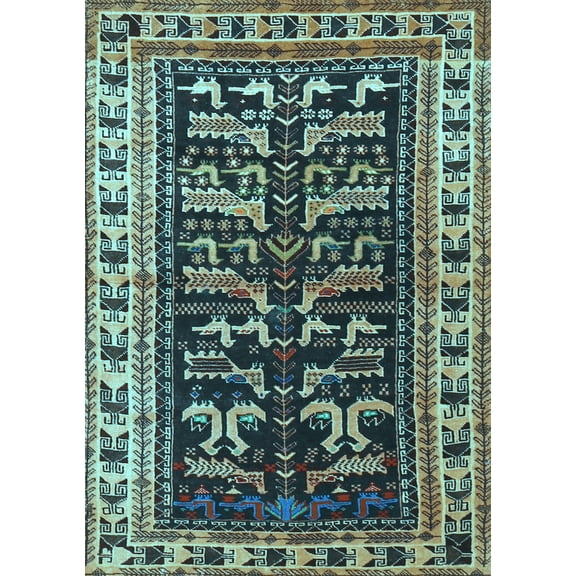 Ahgly Company Indoor Rectangle Persian Light Blue Traditional Area Rugs, 5' x 7'