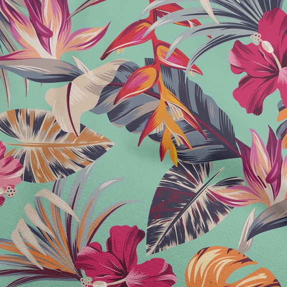 oneOone Polyester Lycra Dusty Teal Green Fabric Floral & Leaves Dress Material Fabric Print Fabric By The Yard 56 Inch Wide
