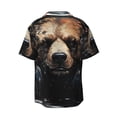 thumbnail image 5 of KLL Urban Bear With Headphones Print Men's Shirt Short Sleeve Button Down Summer Cuba Beach Shirts- Small, 5 of 5