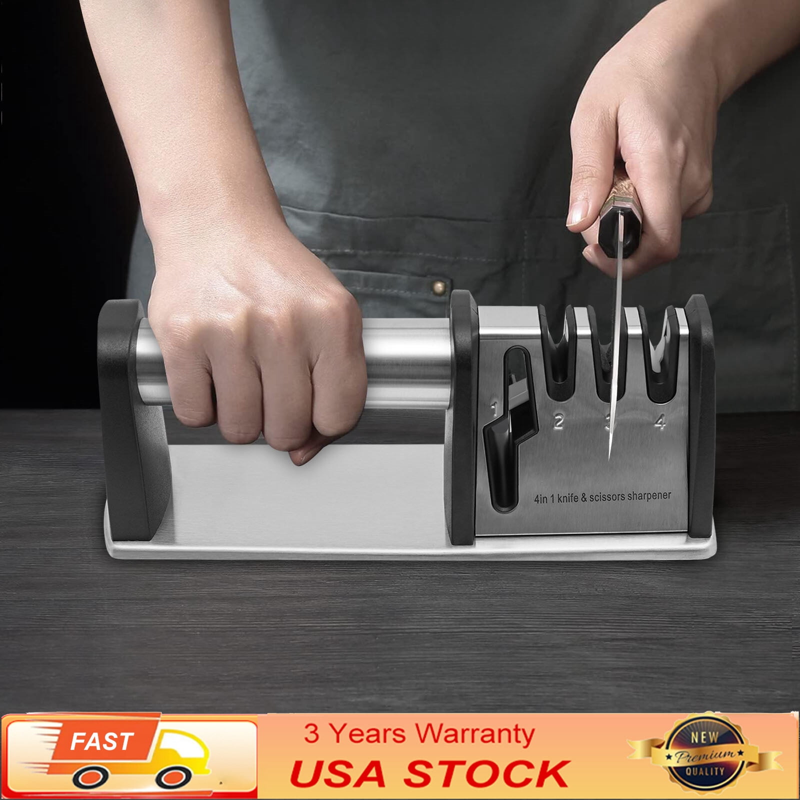 Manual Knife Sharpener, Stainless Steel Sharpener for Kitchen Knives Scissors Tools