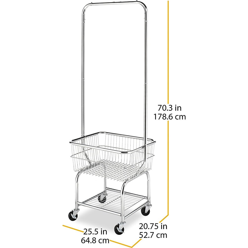 Whitmor Adult Commercial Rolling Laundry Butler with Wire Storage Rack Chrome-20.75x25.5x70.3-Adult