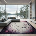 thumbnail image 2 of ODIKA 8'x10' Washable Area Rug Non-Shedding, Easy Care, Gothic Bat Halloween Flowers Plum Boho Floral Motif with Symmetrical Vines for King Size Bedroom Under Bed, Master Suite, 2 of 7