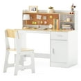 thumbnail image 1 of Costway Kids Study Desk and Chair Set Wooden Children Writing Table with Shelves & Drawer Beige, 1 of 9