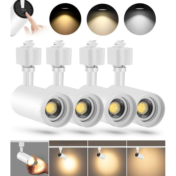 VANoopee 3-Color Zoomable LED Track Lighting Heads H Type Track Light Heads Bright Spotlight Fixtures for Kitchen, 3000K 4000K 5000K Adjustable, 15°-55°, CRI90  10W White - 4 Pack(Not Dimmable)
