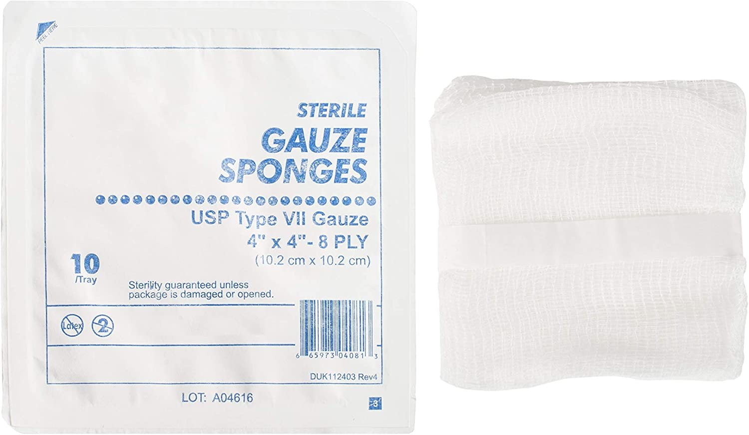Type VII Gauze Sponges 4" x 4". Case of 1280 8ply Gauze Dressings for Wound Cleaning, prepping