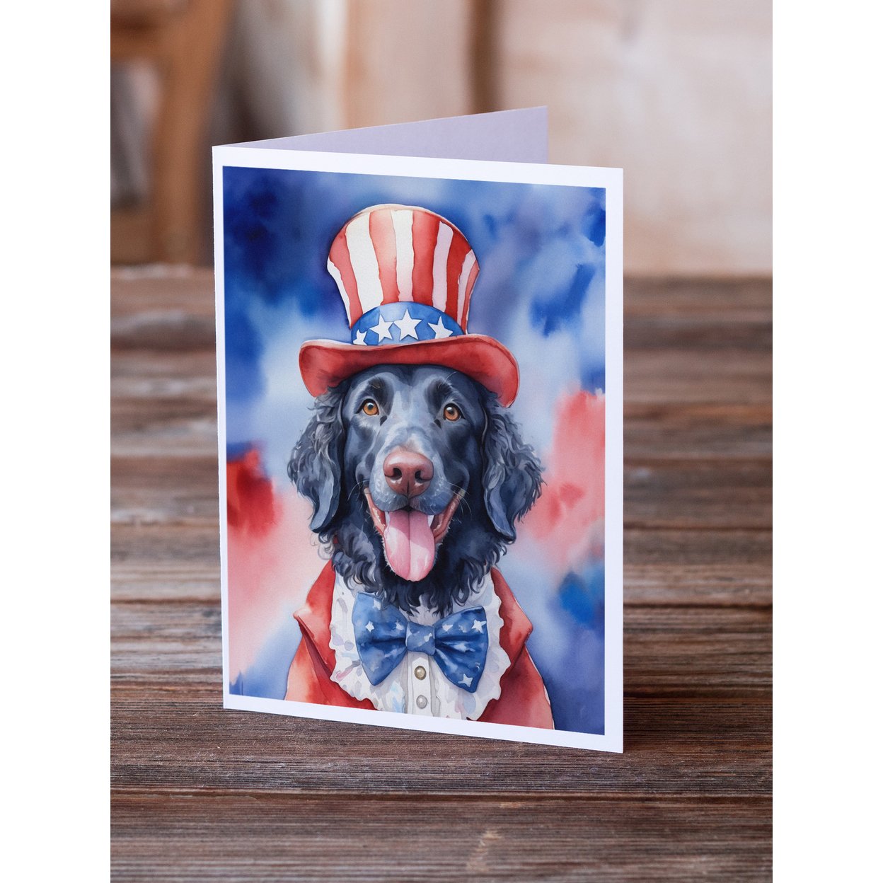 Curly-Coated Retriever Patriotic American Greeting Cards Pack of 8 7 in x 5 in