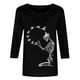 thumbnail image 4 of Moda mujer camiseta estampada de longitud media 3/4 mangas blusa cuello redondo casual tops Fridja  fjkfkj185, 4 of 5