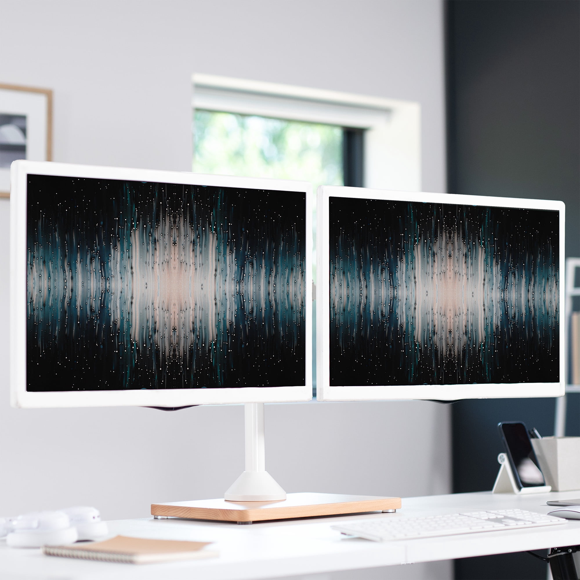 VIVO Dual Monitor Adjustable Mount w/ Wood Base, Fits Computer Screens up to 32"