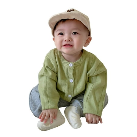 

nsendm Newborn Infant Baby Girls Boys Knitted Sweater Autumn Solid Cardigan Long Sleeve Coat Girls Leopard Sweater Sweater Green 18-24 Months