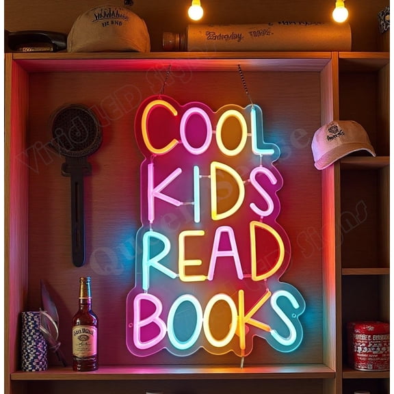 Queen Sense 16"x10" Cool Kids Read Books LED Neon Sign for Wall Decor Dimmable USB Powered LED Light W116CKRB-5VLED