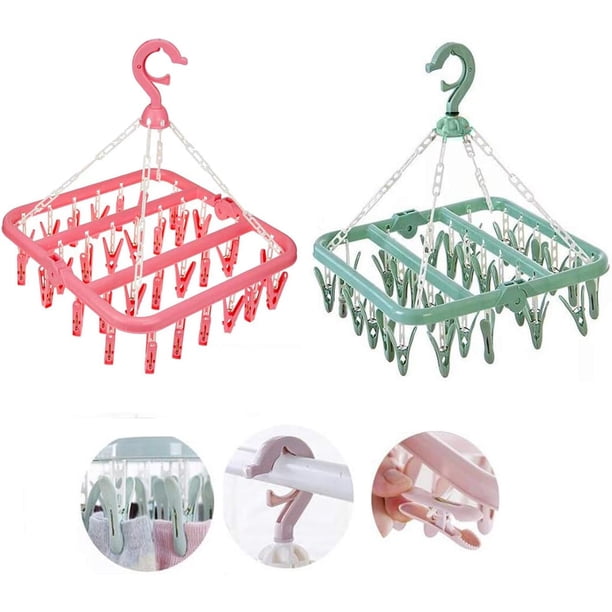 Durable y práctico, percha de secado plegable de 2 piezas, perchero de 32 clips, utilidad doméstica que ahorra espacio, clips antioxidantes, giro de 360 grados, resistente a daños, material PP,