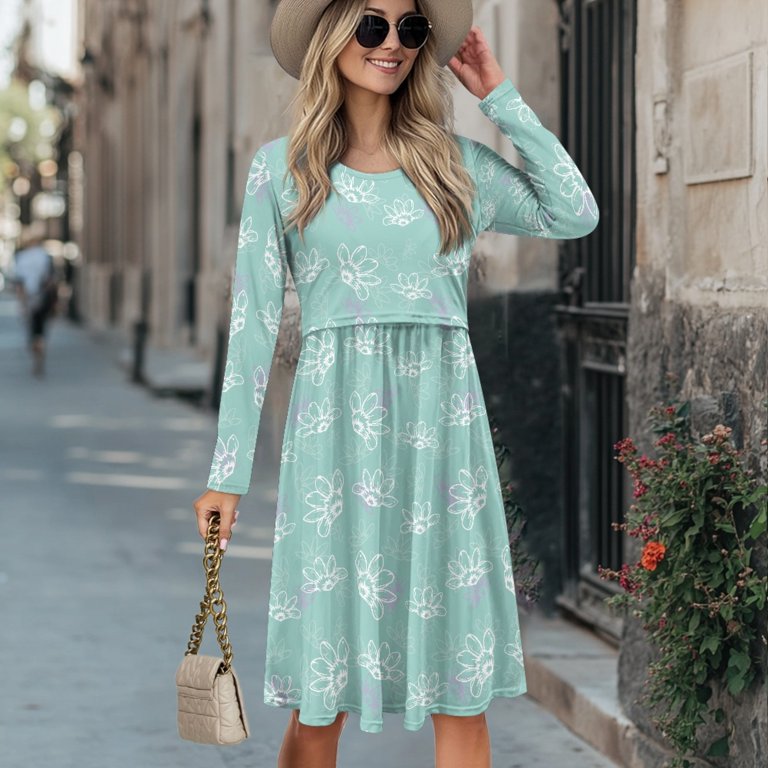 SCRAWLGOD Flower Maternity Dress for Breastfeeding Dress Midi Dresses for  Pregnant Women Clothes Long Sleeve Nursing Friendly Dress Size S  Lightweight Ladies Swing Dresses - Walmart.com