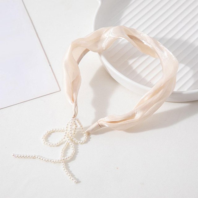 Pendiente de borla simple Pendiente Hairbanda Sólido Headwear Accesorios dulces Imitación Pearl Styling Pelo Bisel para Niños Bodas Fiesta Feme Beige Baoblaze Aro de pelo