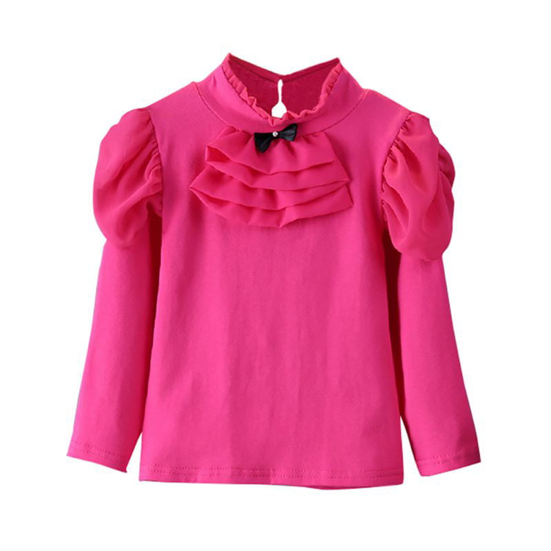Toddler Baby Girls Blouse Long Sleeve Solid Floral Clothes Spring Fall Casual Cotton Tops Shirt