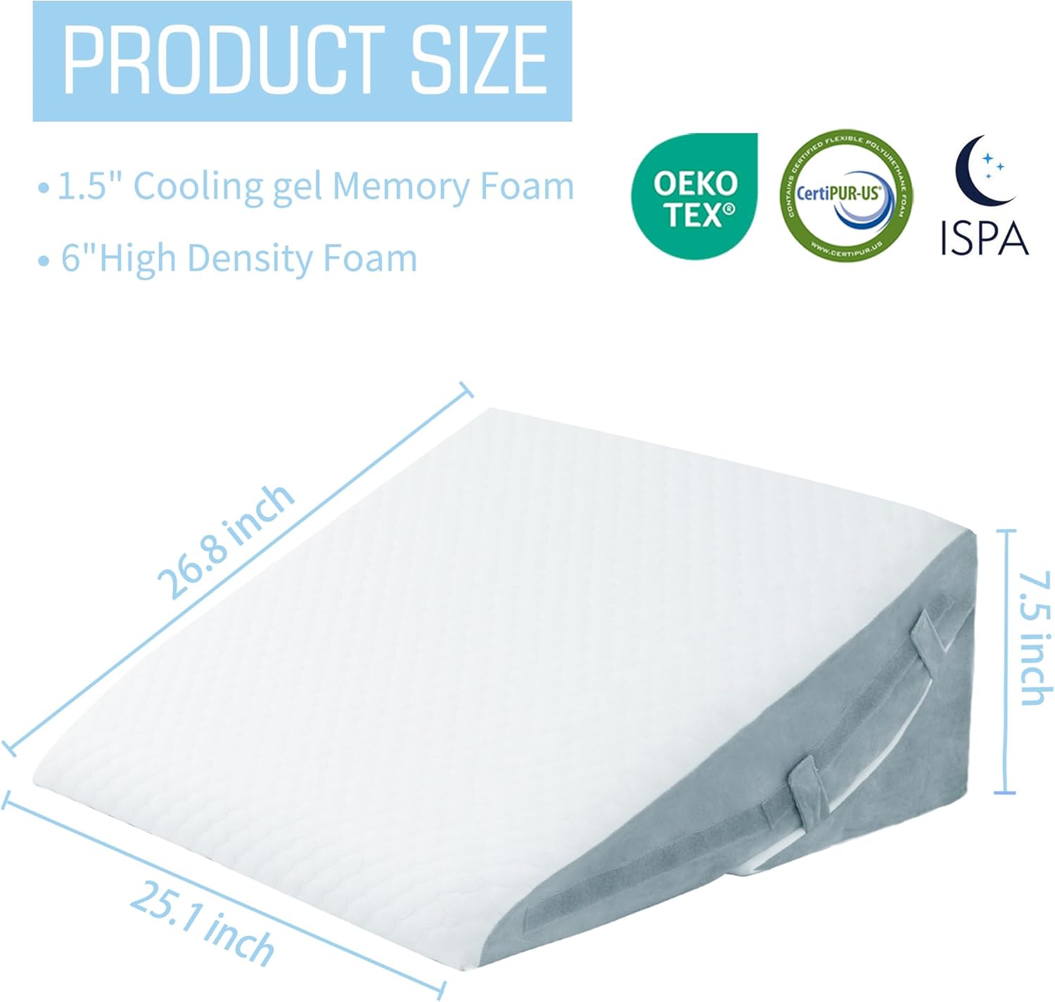 7.5 Inch Adjustable Bed Wedge Pillow for Sleeping, Memory Foam Triangle Wedge Pillow for After Surgery, Relieve Acid Reflux, Gerd, Snoring