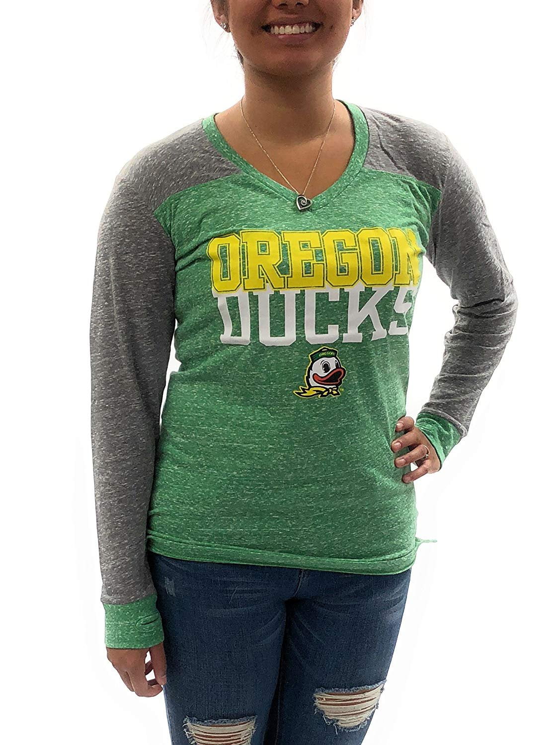 Royce Apparel Royce Apparel Oregon Duck Womens Long Sleeve VNeck Shirt University Clothing