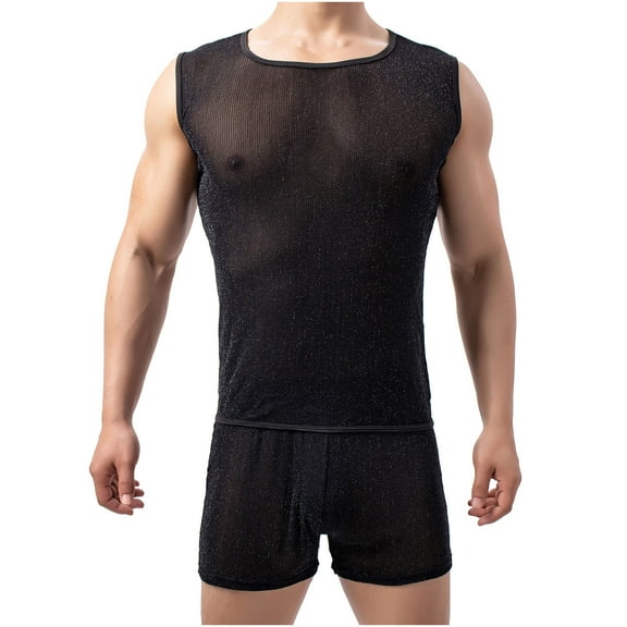 Mens Tank Top Beach Casual Pullover Perspective Breathable Sleeveless Wide Shoulder Vest