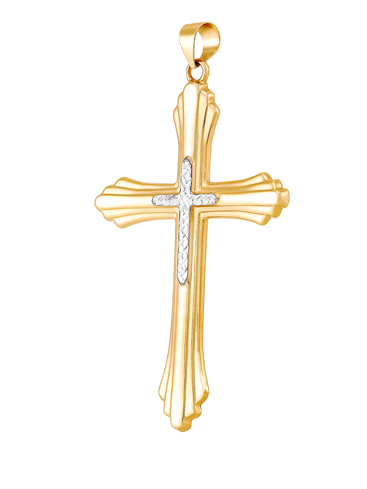 Brilliance Fine Jewelry 10K Yellow Gold Large Layered Cross with Center Cross Charm