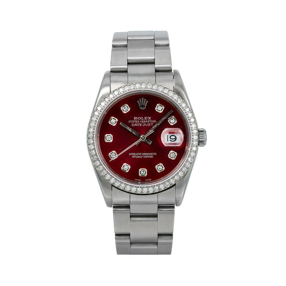 Pre-Owned Rolex Datejust Diamond Watch, 16200 36mm, Red Diamond Dial With Stainless Steel Oyster Bracelet