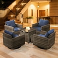 thumbnail image 2 of PARKWELL 5-Piece Patio Conversation Set with 4 Swivel Glider Lounge Chairs and Fire Pit Table,50,000 BTU, Outdoor Furniture Set for Garden, Deck, Backyard, Navy Cushions,Gray Wicker, 2 of 13