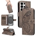 thumbnail image 1 of Wallet Case for Samsung Galaxy S26 Ultra Embossed Butterfly with Strap & Stand Gray, 1 of 6