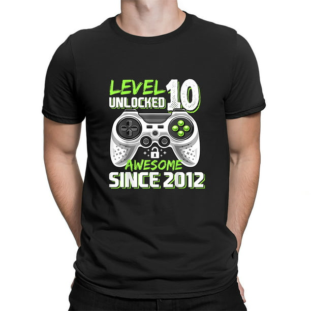 Envmenst Level 10 Unlocked Awesome 2012 Video Game 10th Birthday Gift Men's  Novelty Cotton T-Shirt Plus Size