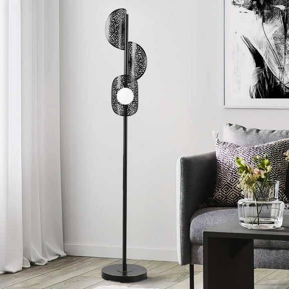 NATYSWAN Floor Lamps for Living Room, 64" Modern Black Standing Lamp,Simple Pole Lamps Corner Lamp for Bedroom,Office, 3 Bulbs Included, Foot Switch