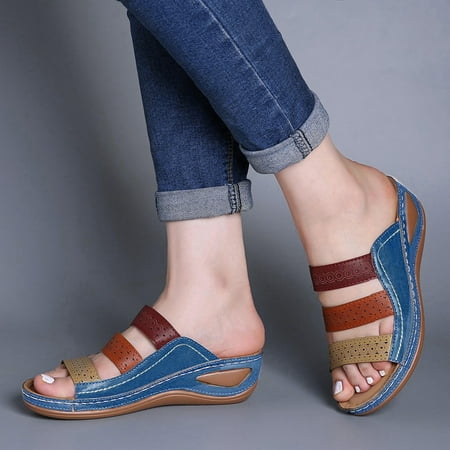 

NECHOLOGY Women Sandals Heels Strap Shoes Pumps Casual Leisure Outdoor Thicksoled Women s Shoes Women Sandals Size 6 Blue 9.5