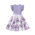 thumbnail image 3 of Toddler Girls Dresses Purple Fly Sleeved Round Neck Splicing Bowknot Flower Pattern Dress Kids Girls Summer Party Princess Style Dresses,3 -4 Years, 3 of 9