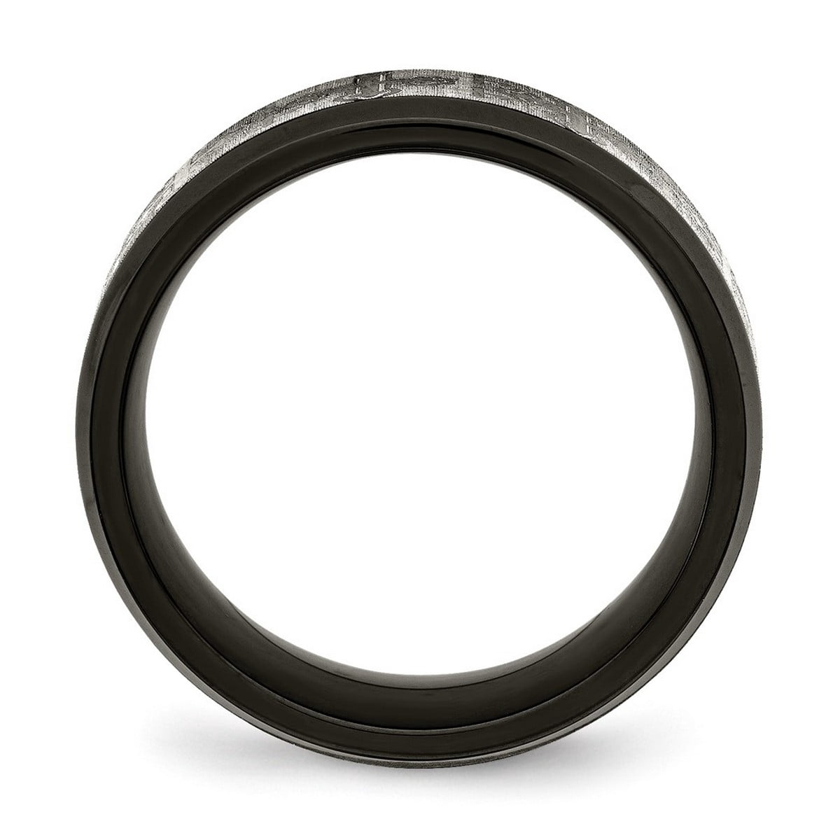 8mm Stainless Steel Brushed Polished Black Ip Laser Etched Pattern Ring Size 10.5 Ring for Women