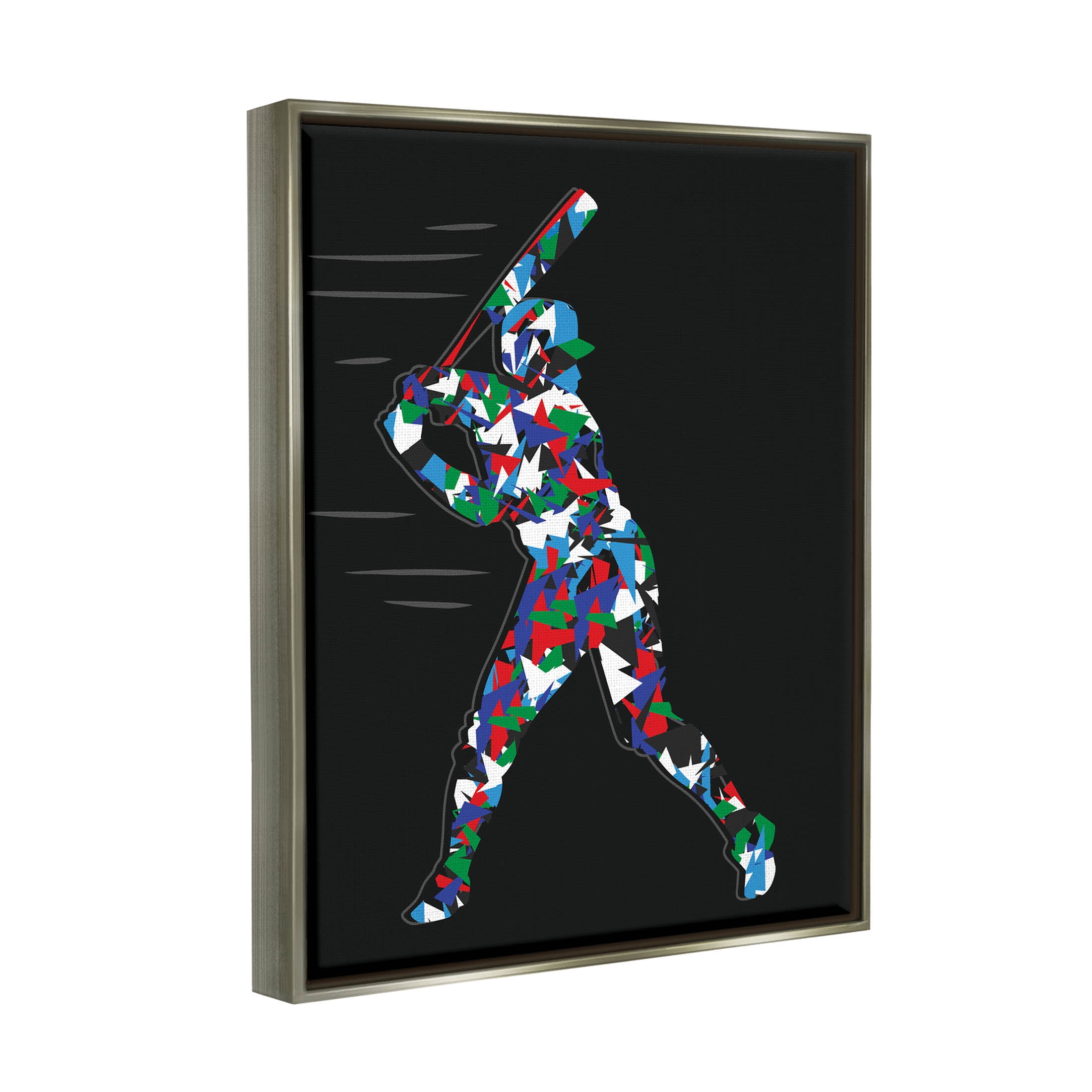 Stupell Industries Baseball Player Abstract Swing Graphic Art Luster Gray Floating Framed Canvas Print Wall Art, Design by Arrolynn Weiderhold