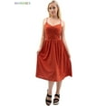thumbnail image 5 of BadPiggies Women's Plus Size Midi Dress Casual Spaghetti Strap Cami Sleeveless V-neck Solid Sundress for Party Summer Beach (S, Orange), 5 of 6