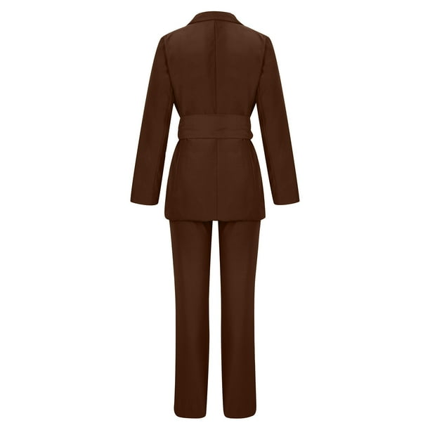 Dazajoo Womens Business Work Suit Set Blazer for Office Suit Set Slim Fit Long Pants with Pockets 2024 Fall Sexy Deep V Neck Solid Color Blazers Suits