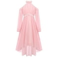 thumbnail image 3 of Oyolan Kids Girls Solid Color Halter Off-shoulder Long Sleeve Party Dress with Ruffled Hem Flower Girls Gown Pink 4, 3 of 7