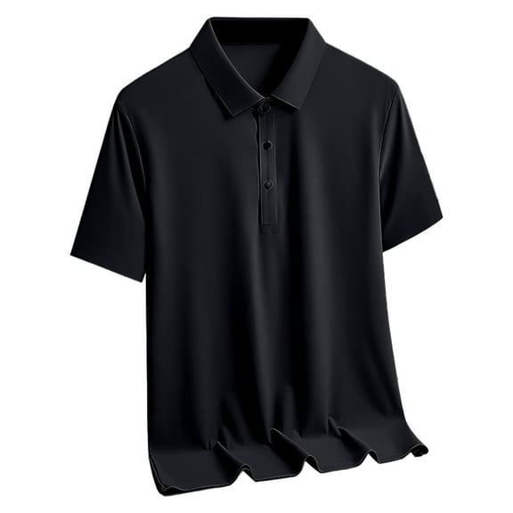 DLfVUB Male Casual Solid Color Polo Shirts Turn Down Collar Short Sleeve Tops T-Shirts Summer Button Down Shirt Tops Blouse Big and Tall Shirt Black XXXXXL
