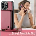 thumbnail image 6 of Dteck Crossbody Wallet Case for iPhone 15 Pro Max, RFID Blocking PU Leather Zipper Handbag Purse Flip Cover, Kickstand Folio Case with Card Slots Holder Wrist Strap Lanyard,Red, 6 of 8